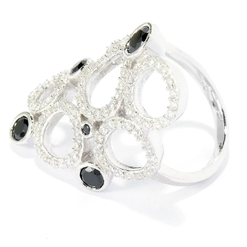 925 Sterling Silver Black Spinel and White Natural Zircon Ring