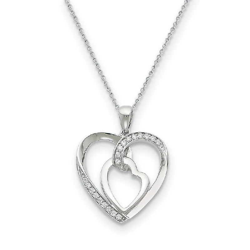 Rhodium Plated Sterling Silver & CZ My Heart to Yours Necklace, 18 In.