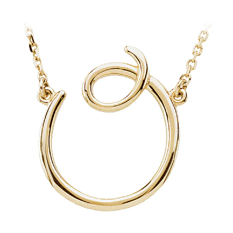 14k Yellow Gold, Olivia Collection, Medium Script Initial O Necklace