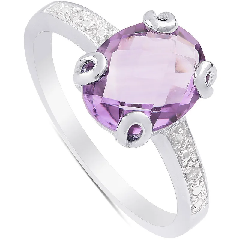 Dolce Giavonna Sterling Silver Amethyst and Diamond Accent Solitaire Ring