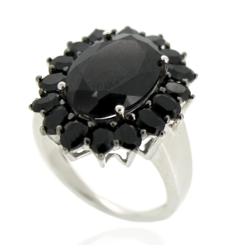 925 Sterling Silver Black Spinel Gemstone Solitaire Ring