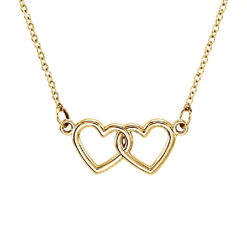 Tiny Double Heart Necklace in 14k Yellow Gold, 18 Inch