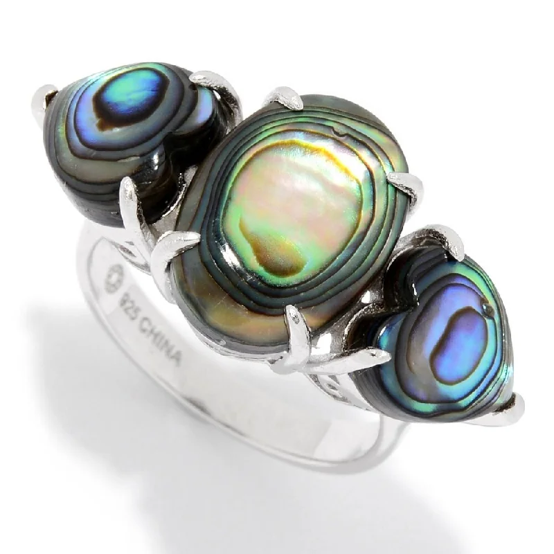 Sterling Silver Abalone Doublet Three-Stone Ring