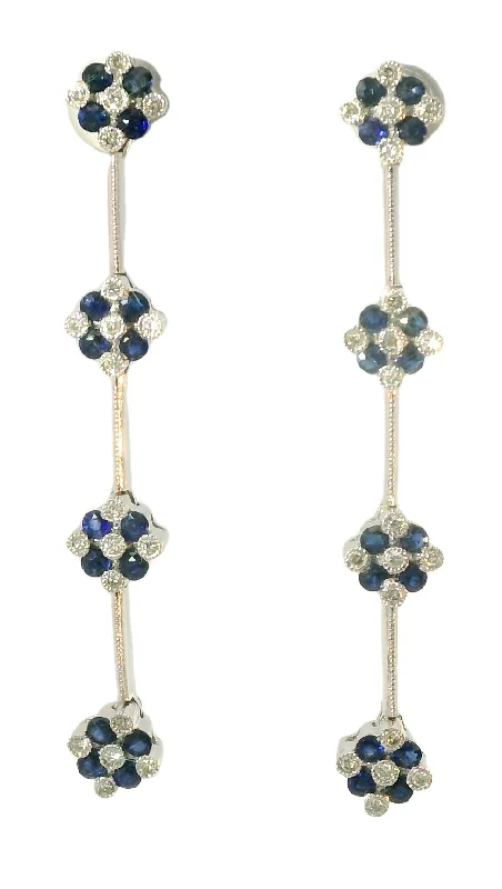 Stunning Estate 14K White Gold Diamond Sapphire Chandelier Floral Tier Earrings