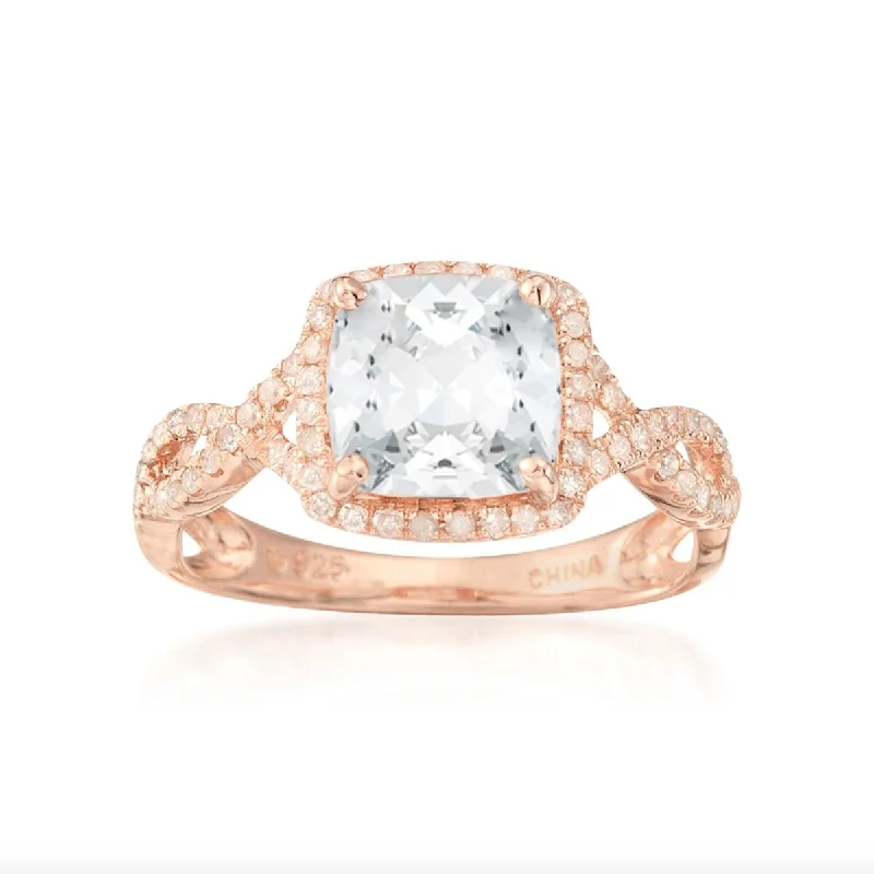 Rose Gold Plated Over Sterling Silver Crystal and White Topaz Solitaire Ring