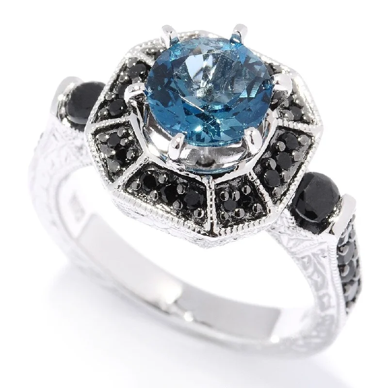 925 Sterling Silver Black Spinel and London Blue Topaz Ring