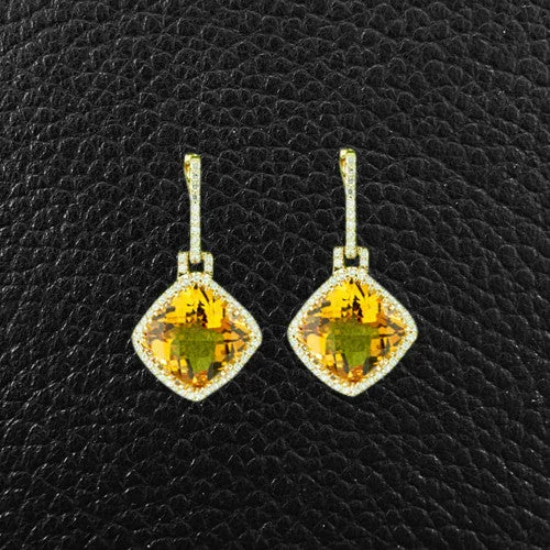 Citrine & Diamond Dangle Earrings