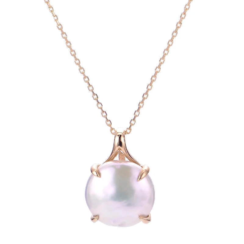 Coin Pearl Pendant 18" Chain