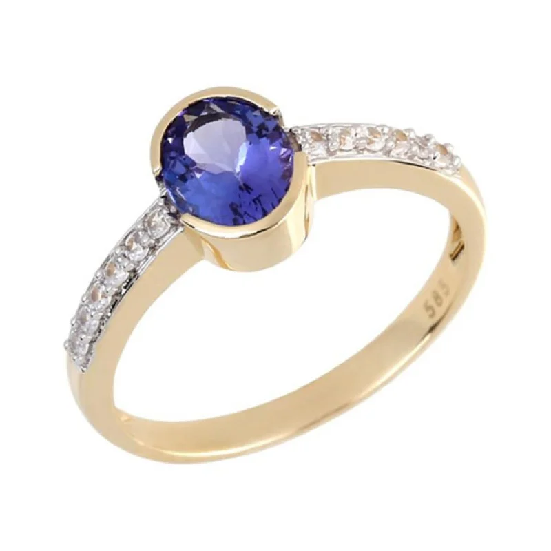 14K Gold Tanzanite and White Natural Zircon Ring