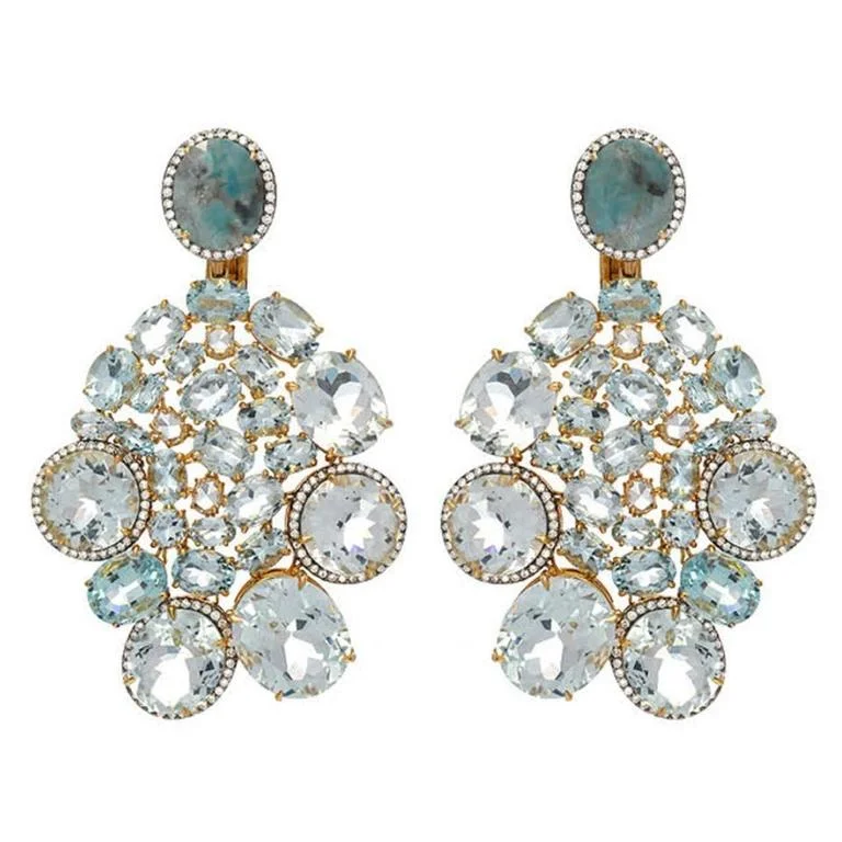 Aquamarine Diamond Gold Drop Earrings