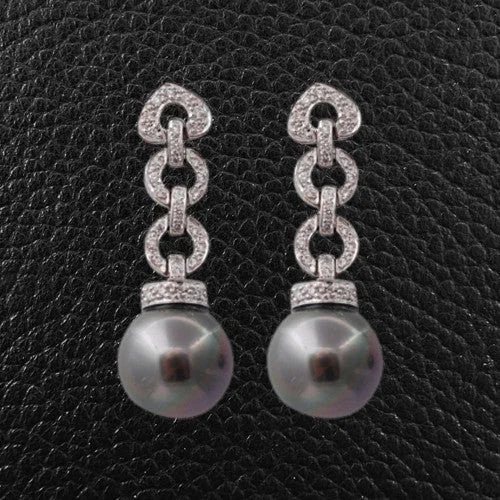 Tahitian Pearl & Diamond Dangle Earrings