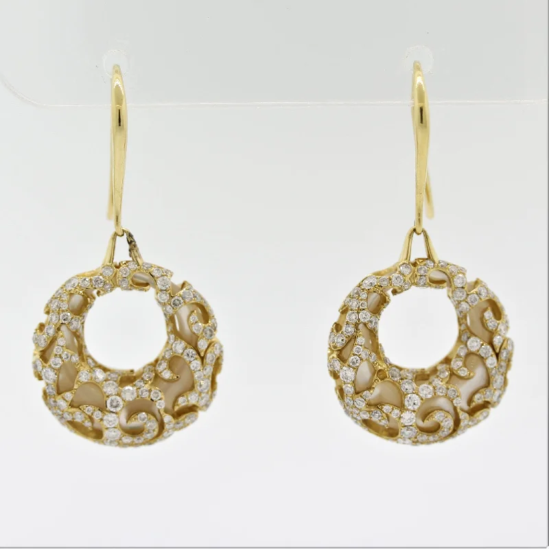 Diamond Mother-of-Pearl Gold Hoop Drop Earrings