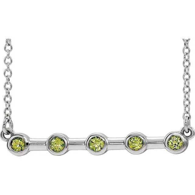 14KT GOLD 1/4 CTW PERIDOT BEZEL-SET BAR NECKLACE