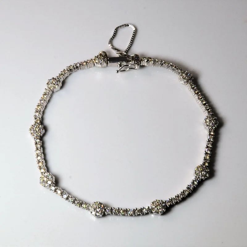 Pave Floral Diamond Chain Bracelet | 1.44ctw | 8" |