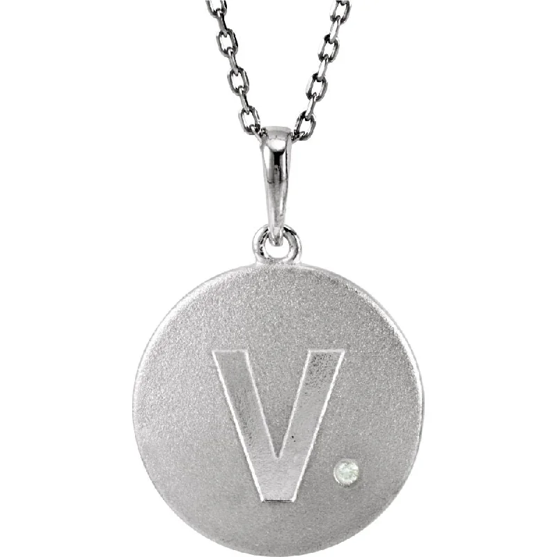 The Emma Sterling Silver Diamond Block Initial V Disc Necklace, 18 In.