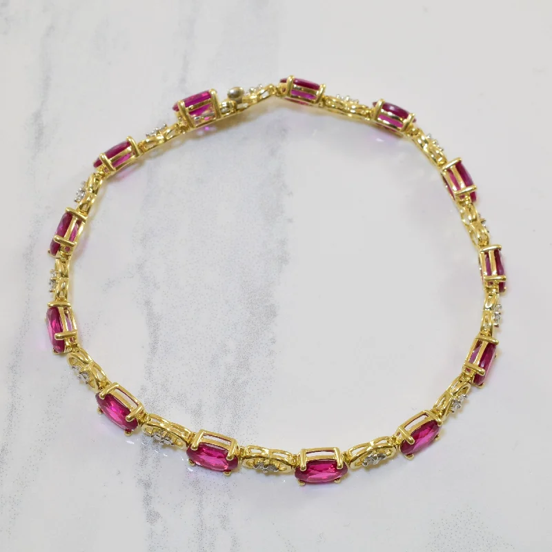 Synthetic Ruby & Diamond Tennis Bracelet | 13.00ctw, 0.02ctw | 7.5" |