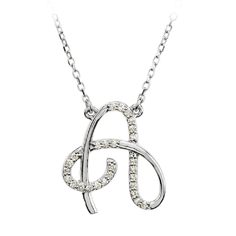 1/8 Ctw Diamond Sterling Silver Medium Script Initial A Necklace, 16in