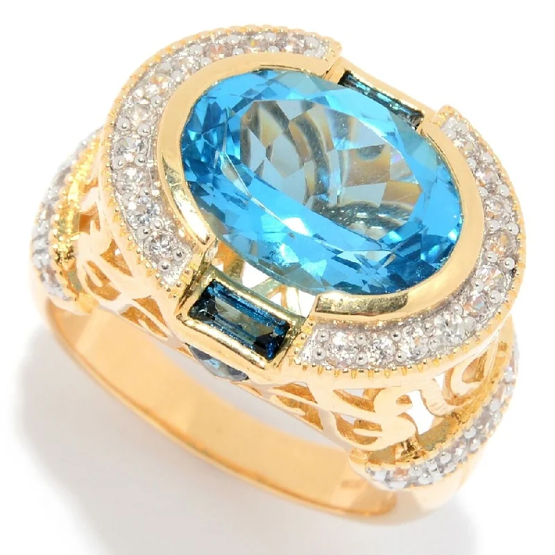 14k Yellow Gold Over Sterling Silver Swiss Blue Topaz Oval & Gemstone Ring