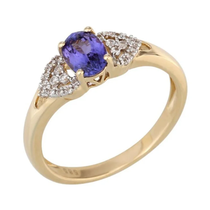 14K Gold Tanzanite and White Natural Zircon Ring