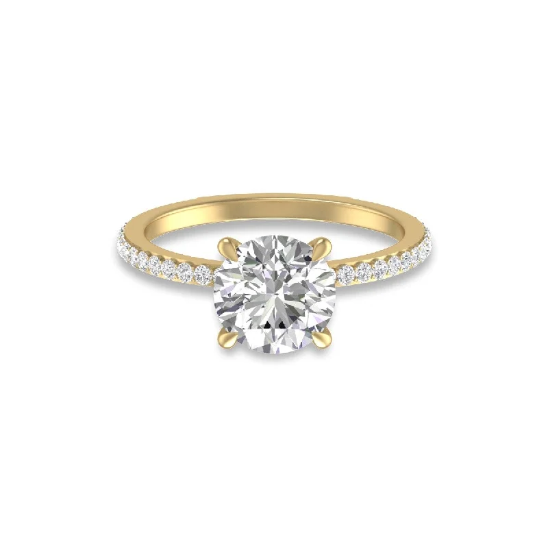 Marquee 14K Yellow Gold Hidden Halo Cleo Ring with IGI Certified 2 Carat Center Round Lab-Grown Diamond