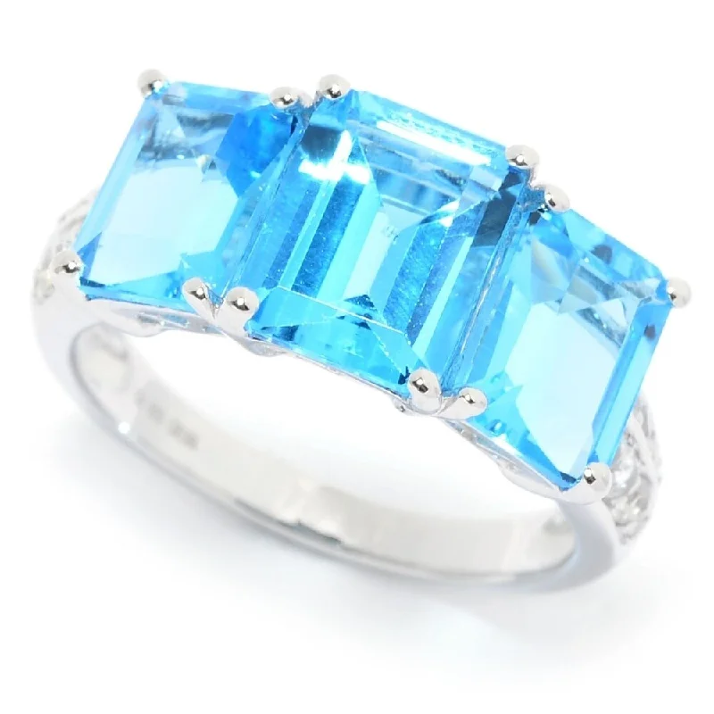 925 Sterling Silver Swiss Blue Topaz and White Topaz Ring