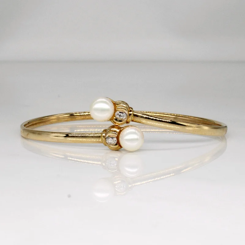 Pearl & Diamond Bypass Bracelet | 0.01ctw | 7" |