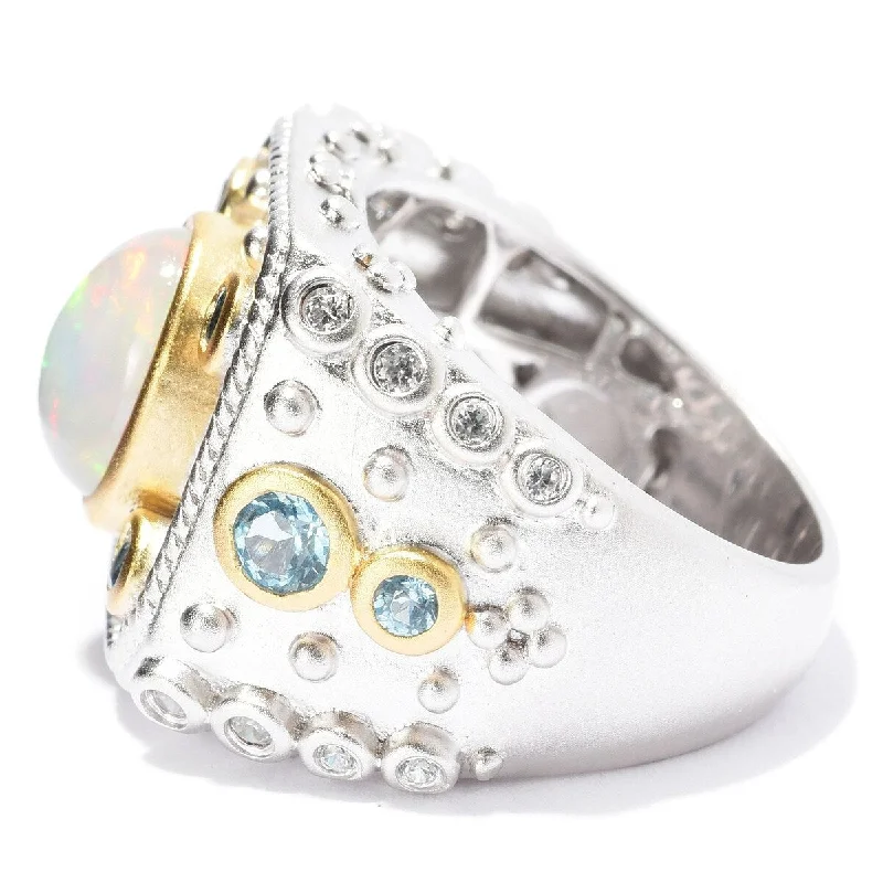 Dallas Prince Designs Sterling Silver Ethiopian Opal, Swiss Blue Topaz & White Zircon Ring