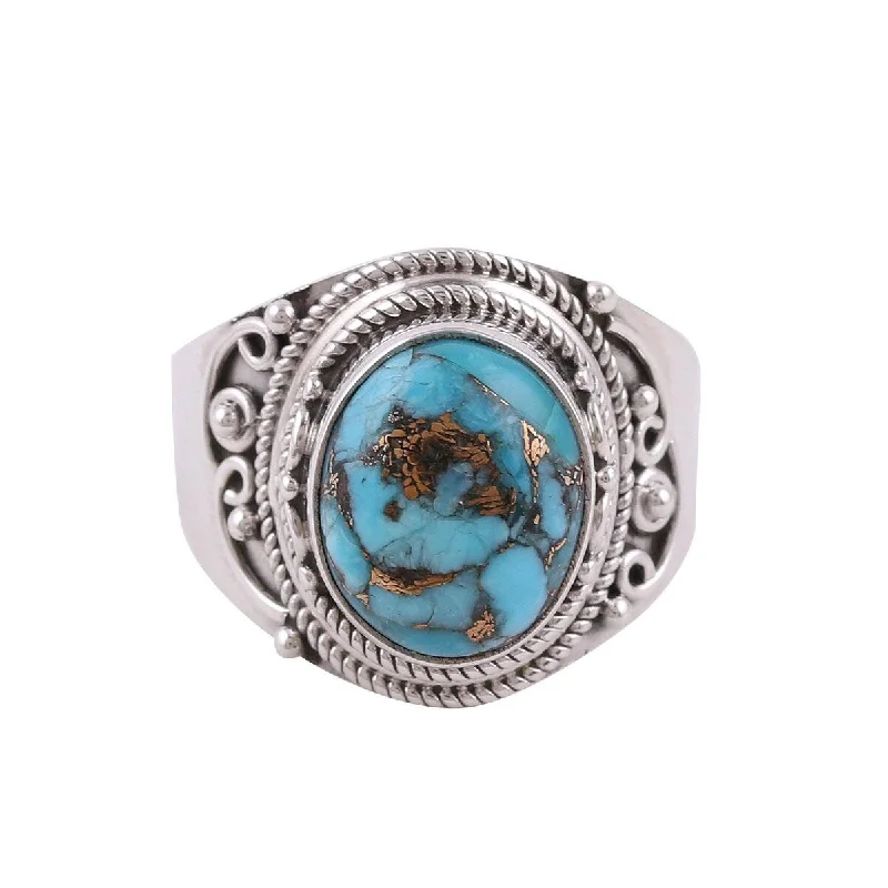 NOVICA Golden Blue Delight, Sterling silver cocktail ring