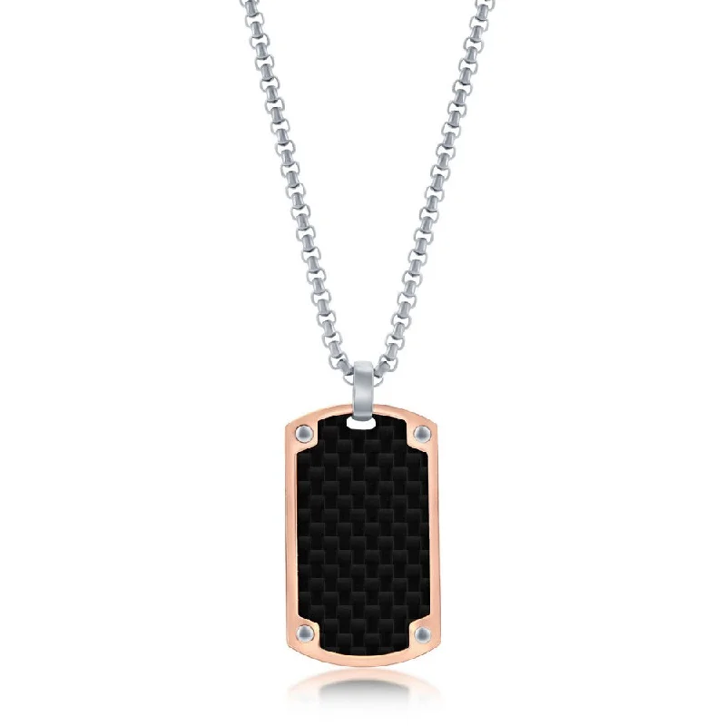 Stainless Steel Rose Gold Black Carbon Fiber Necklace