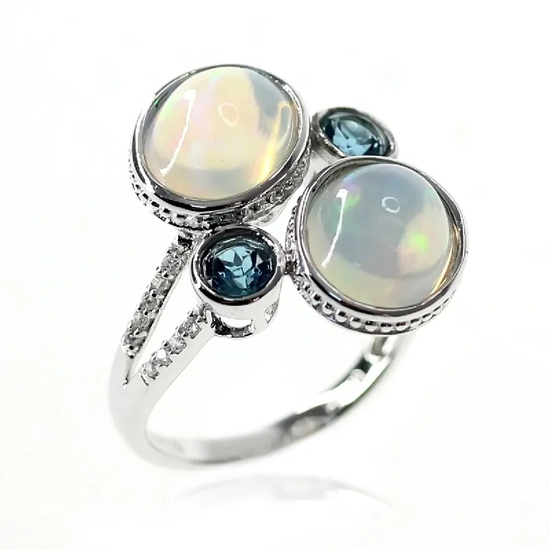 925 Sterling Silver Ethiopian Opal and London Blue Topaz Gemstone Ring