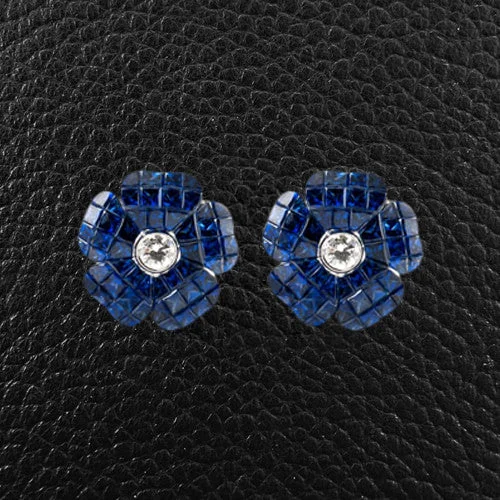 Sapphire & Diamond Flower Earrings