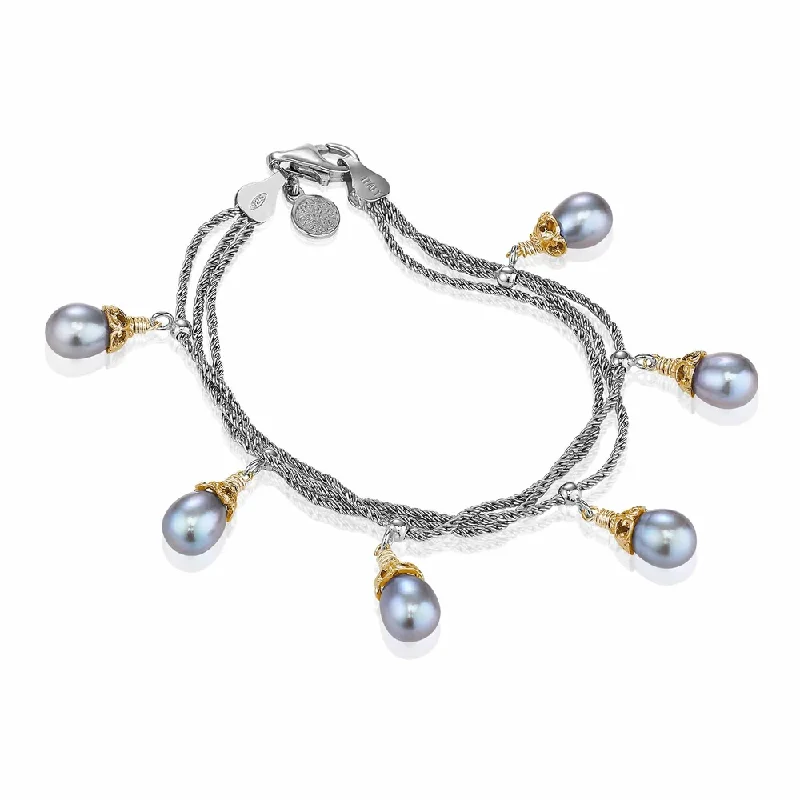 Gray Pearl Dangle Bracelet with Vermeil