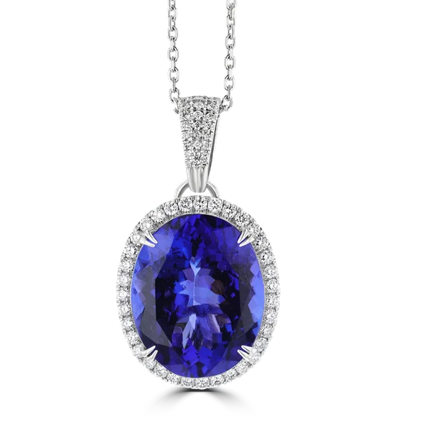 18KT WHITE GOLD 20.15CT TANZANITE & 1.32CTW DIAMOND HALO NECKLACE PENDANT