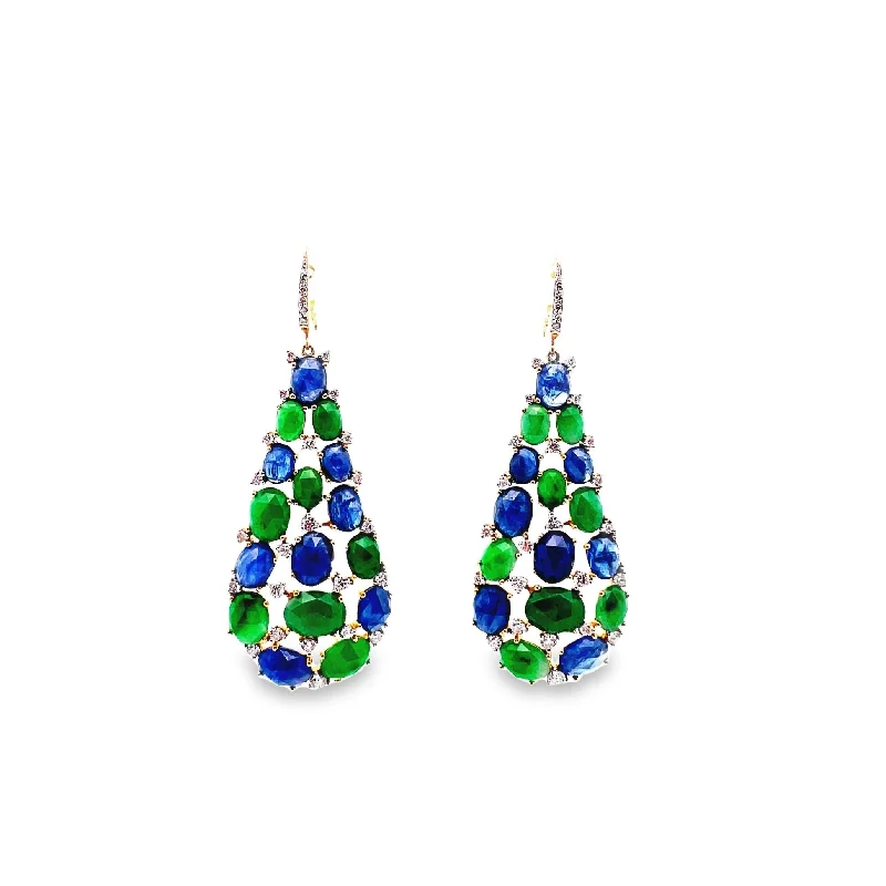 Sapphire Jade Diamond Gold Drop Earrings