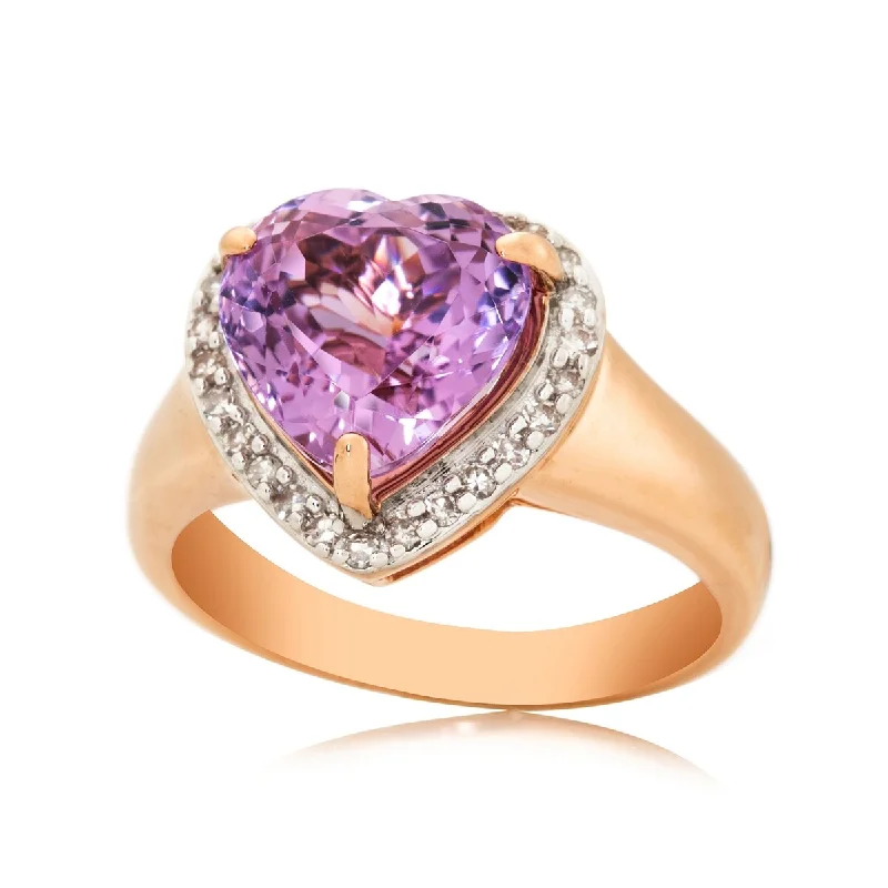 14Kt Rose Gold Kunzite and White Natural Zircon Ring