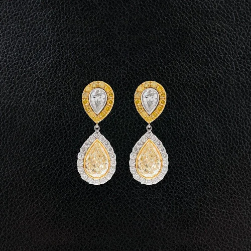 Yellow & White Diamond Dangle Earrings