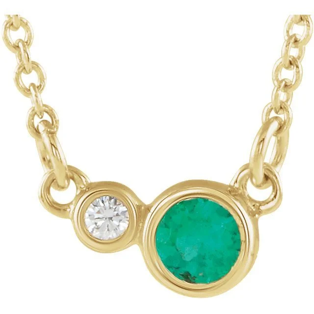 14KT GOLD EMERALD & DIAMOND 18" NECKLACE