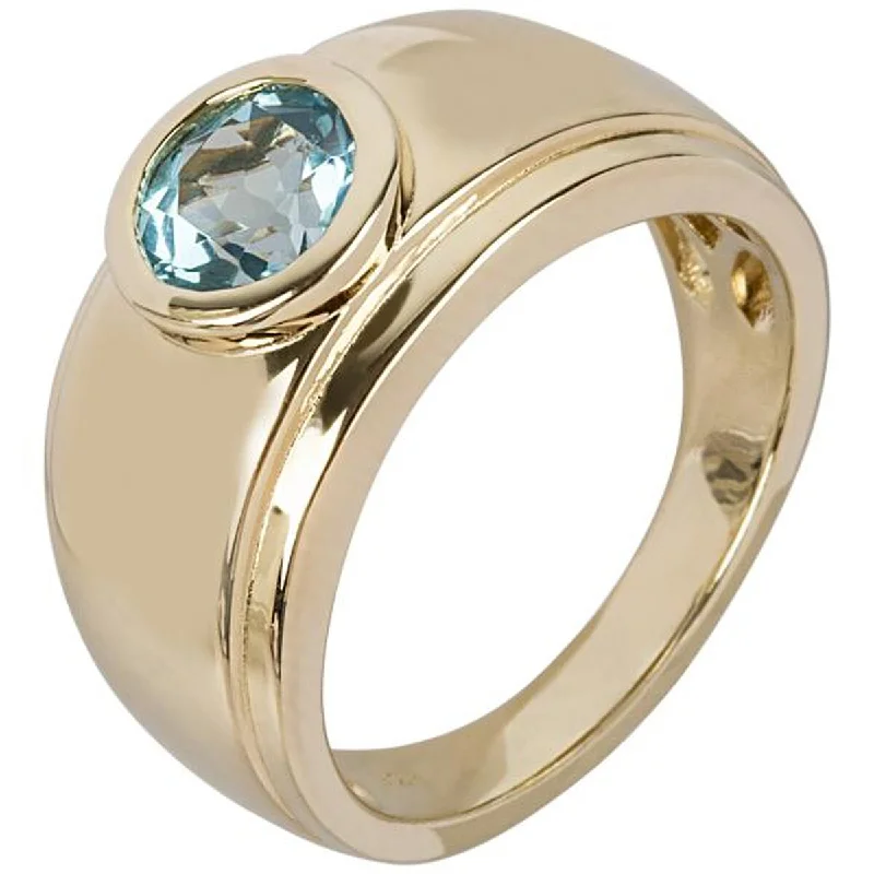 Yellow Gold Over Sterling Silver Swiss Blue Topaz Solitaire Ring