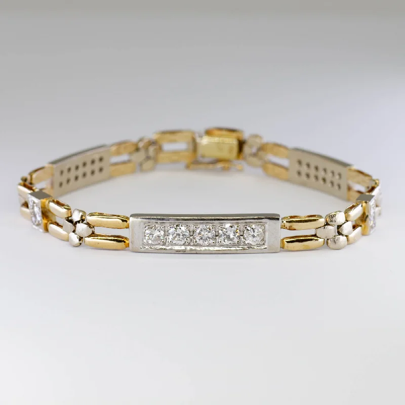 Two Tone Gold Diamond Chain Bracelet | 1.50ctw | 7.5"|