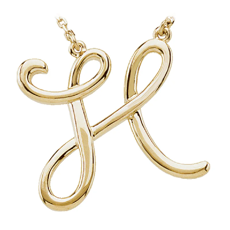 14k Yellow Gold, Olivia Collection, Medium Script Initial H Necklace