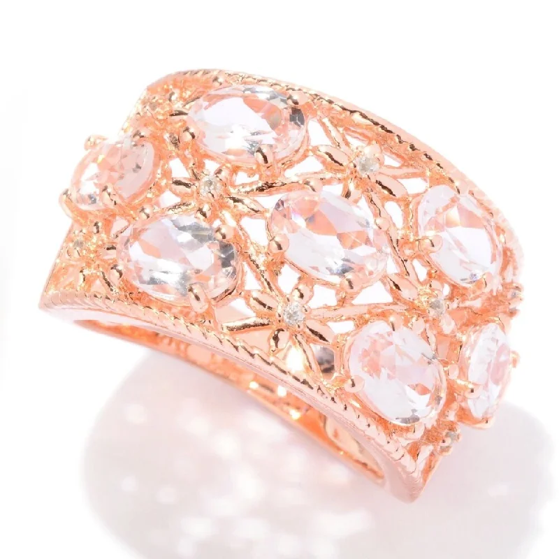 Rose Gold Plated Over Sterling Silver Morganite and White Natural Zircon Ring