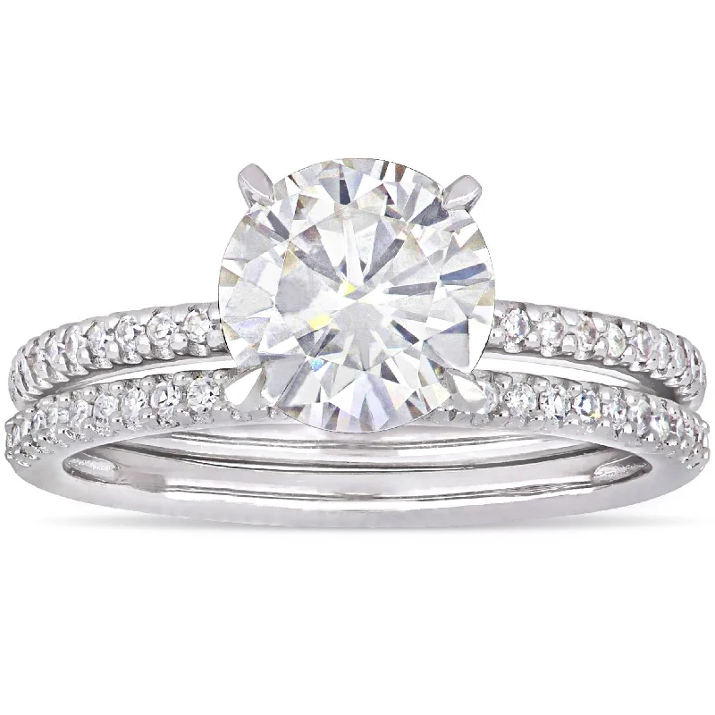 Miadora 2ct DEW Moissanite and 1/4ct TDW Diamond Bridal Ring Set in 14k White Gold