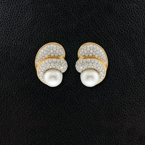 Cultured Pearl & Diamond Earrings