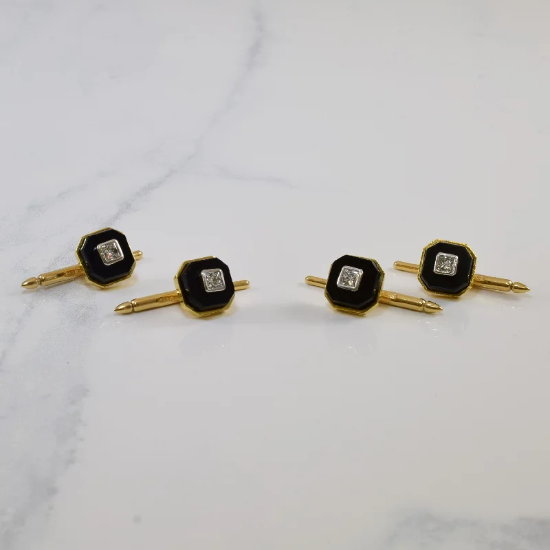 Onyx & Diamond Shirt Studs | 12.00ctw, 0.60ctw |