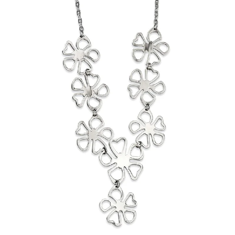 Stainless Steel Polished Flowers Y Necklace - 18 Inch