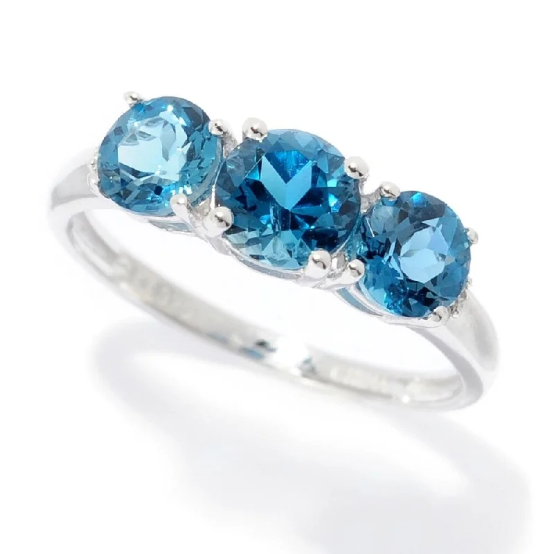 Ster Silver London Blue Topaz Round Cut 3-Stone Ring