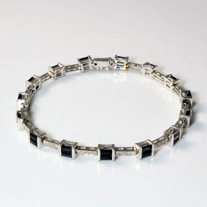 Semi Bezel Sapphire & Diamond Chain Bracelet | 3.30ctw | 0.22ctw | 7.5"|