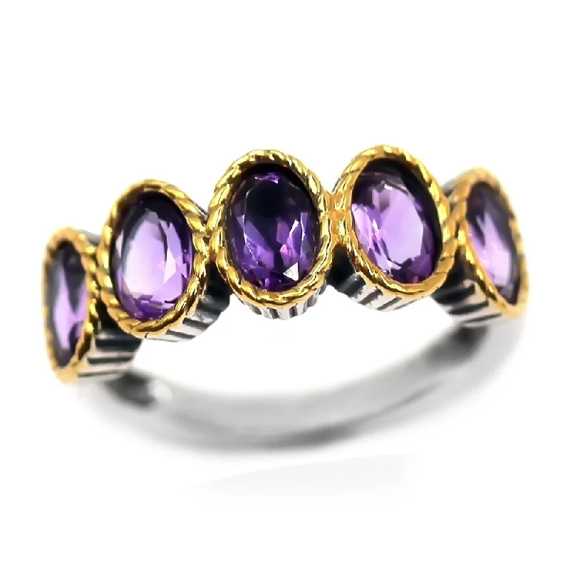 925 Sterling Silver African Amethyst 5-Stone Ring