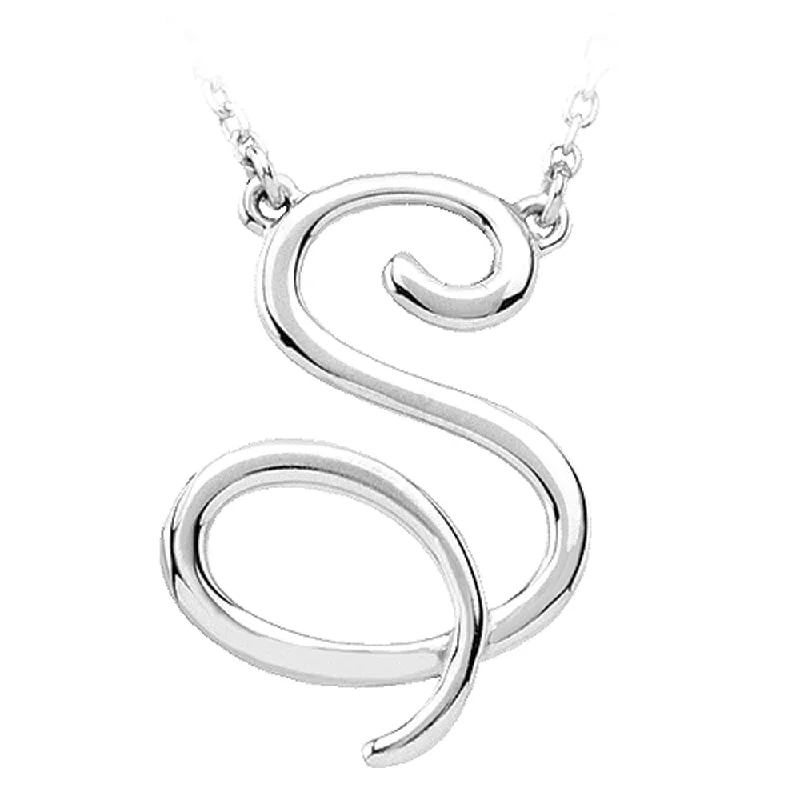 Sterling Silver, Olivia Collection, Medium Script Initial S Necklace