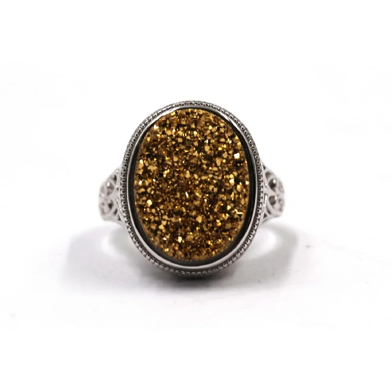 925 Sterling Silver Golden Drusy Ring